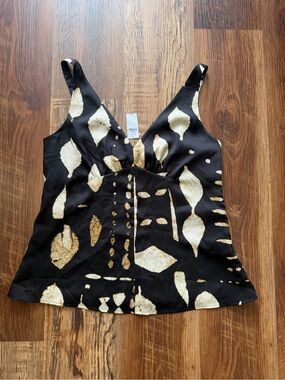 Banana Republic Black Camisole with Gold Abstract Print BNWT M